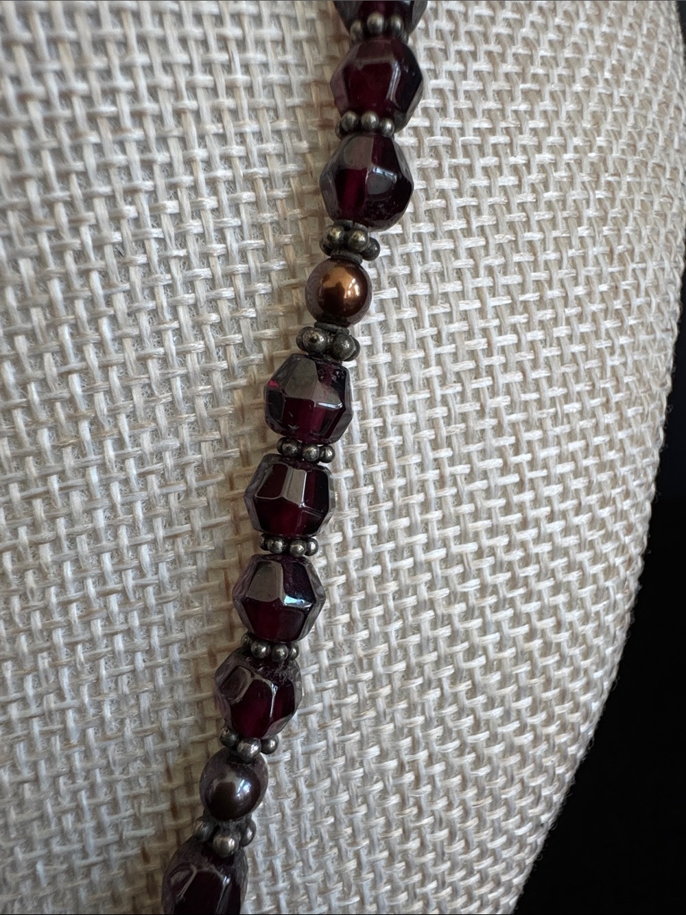 VTG Style Czech Cathedral Glass & Sterling Silver Bead Necklace - Picture 2 of 7